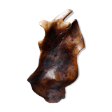 Large monoxyle bowl made of dark raw olive wood from the 1950s.