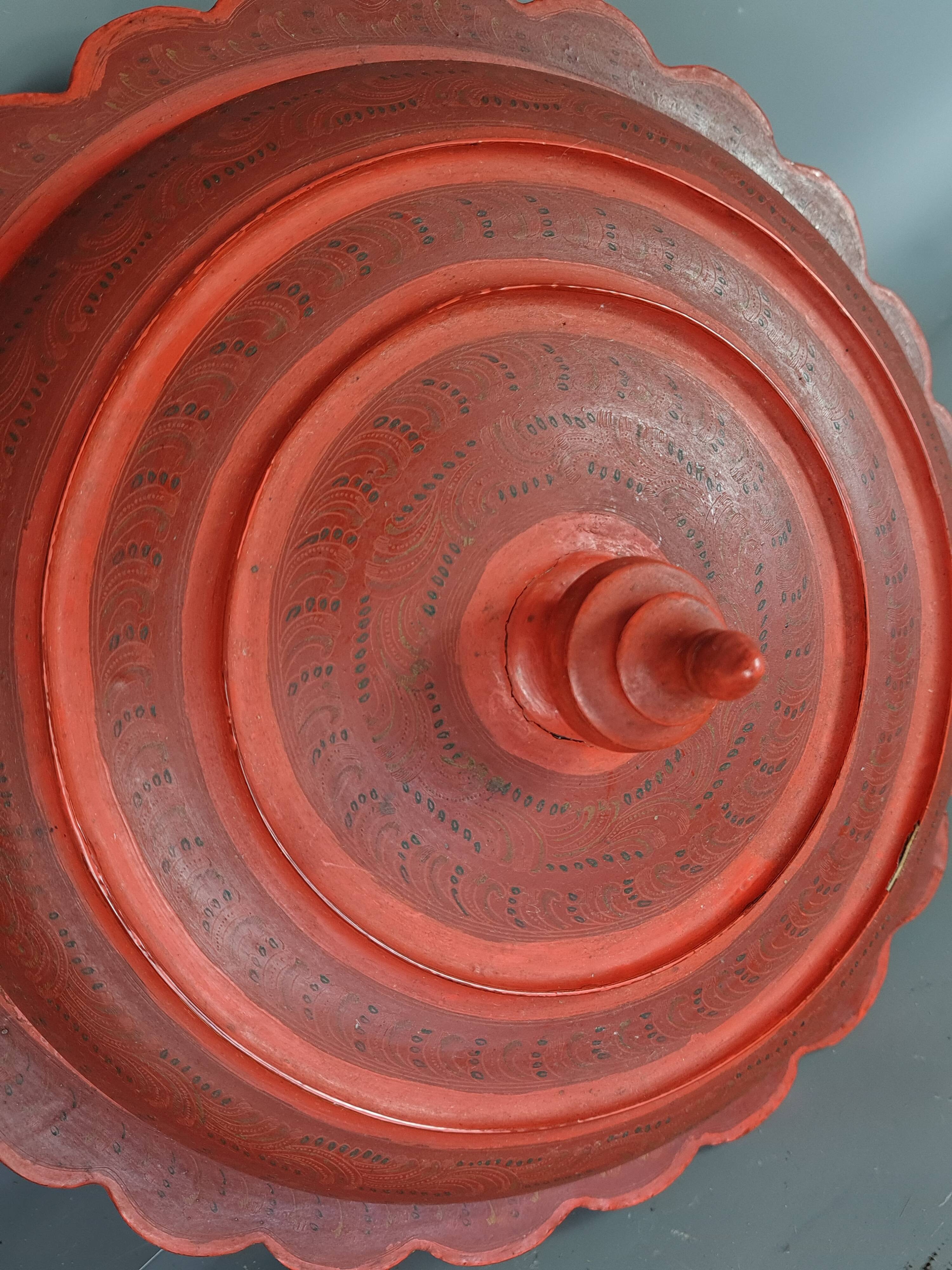 Old spice box or silent servant covered bamboo lacquered Burma.