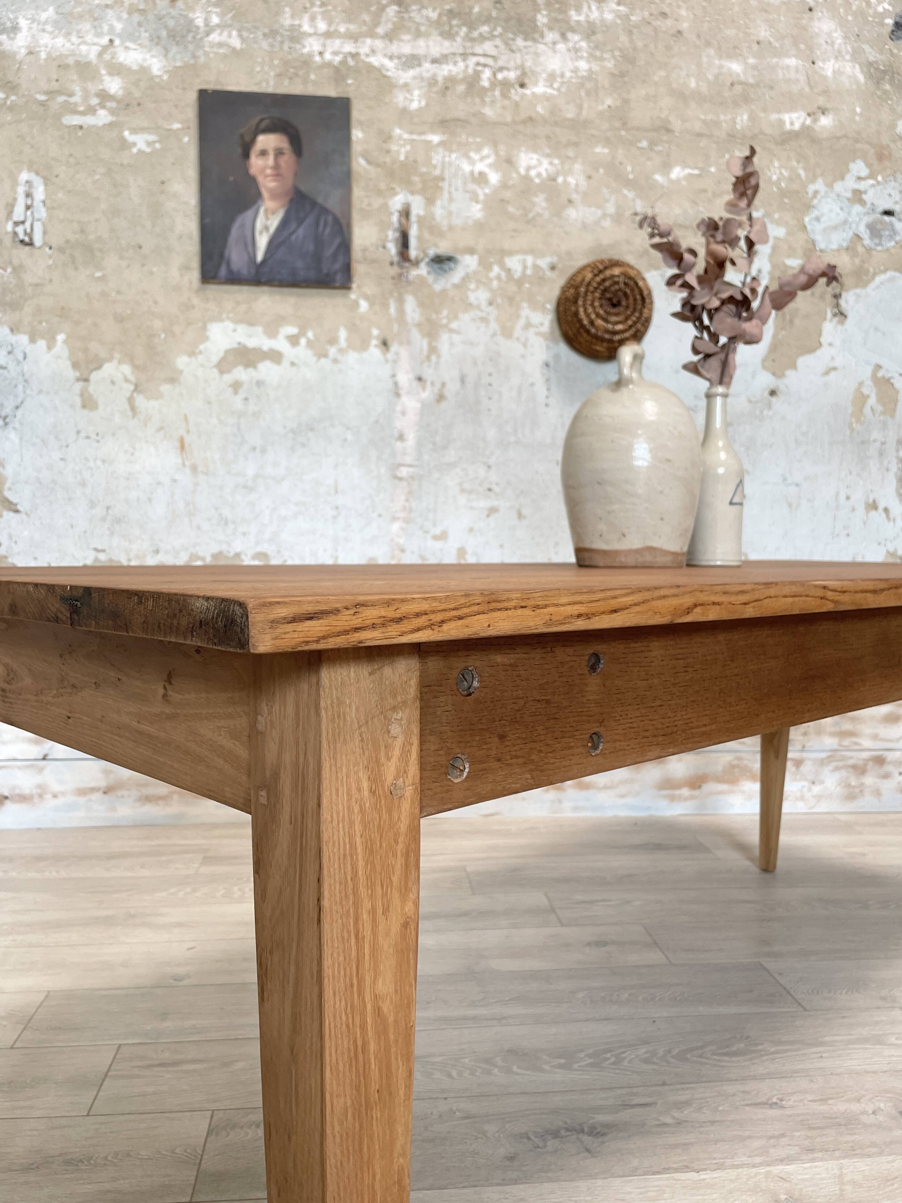 Vintage farm table with spindle legs.