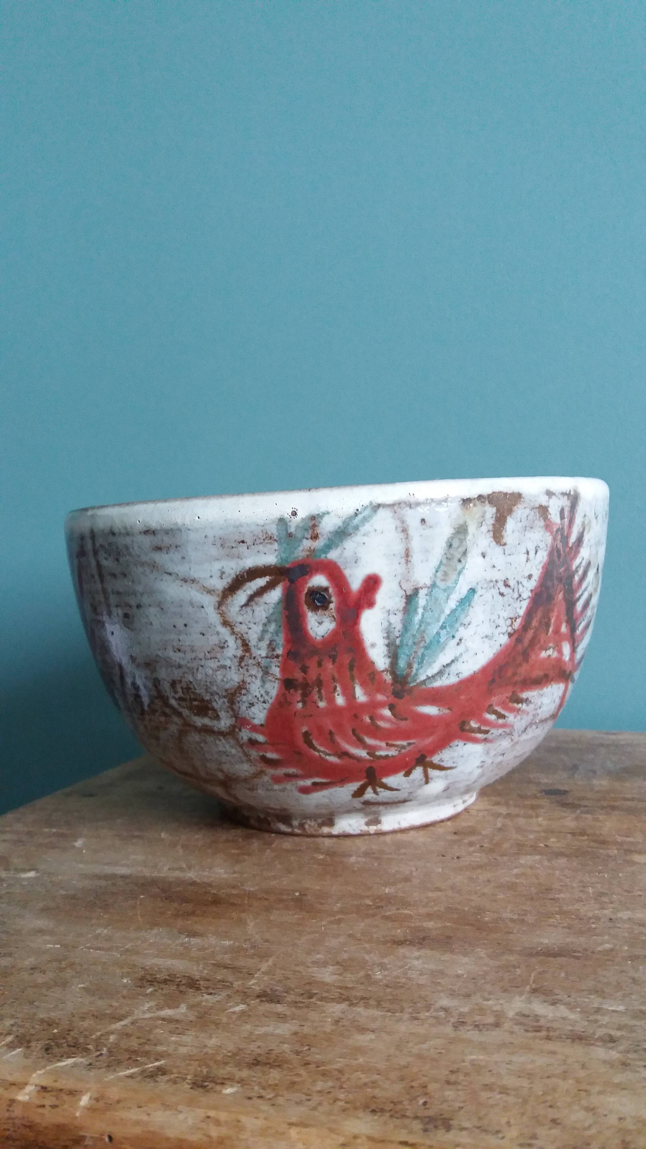 Empty pocket bowl signed Le Murier Gustave and Micheline Reynaud, Vallauris