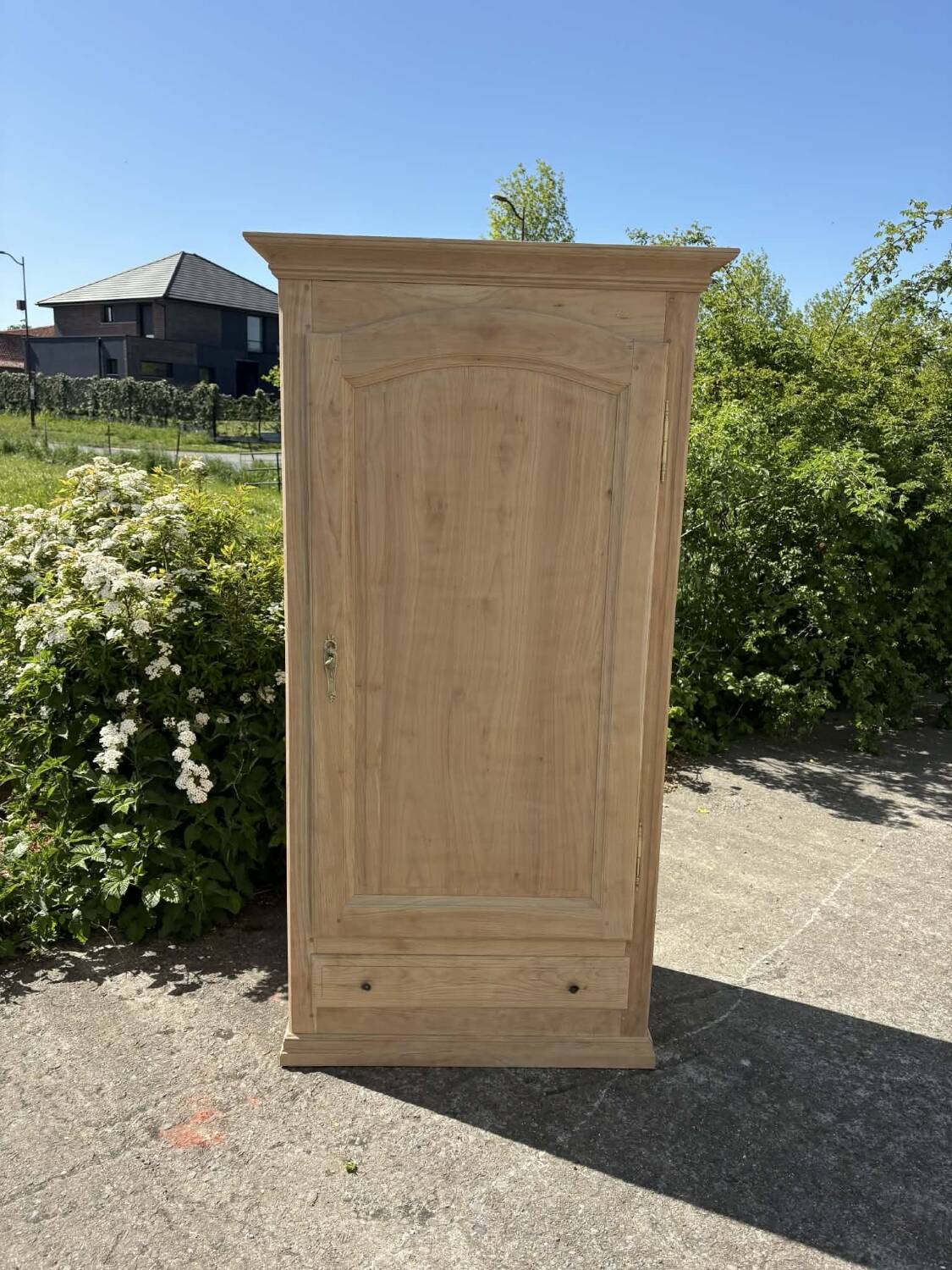 Wooden bonnetière, wardrobe/cupboard in raw wood.