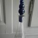 White and blue blown glass carafe