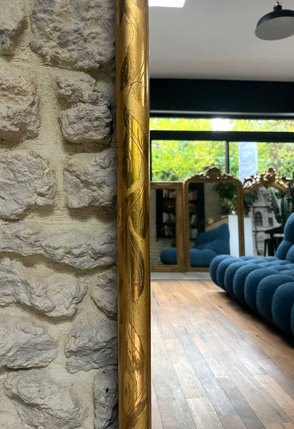 Antique mirror, 145/68cm, gilded with gold leaf and mercury.