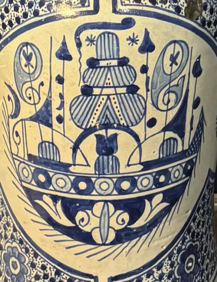 Vintage blue and white Chinese umbrella stand – 20th century H45cm