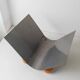 Silver metal magazine rack with wooden ball feet - Space Age 1980s retro storage