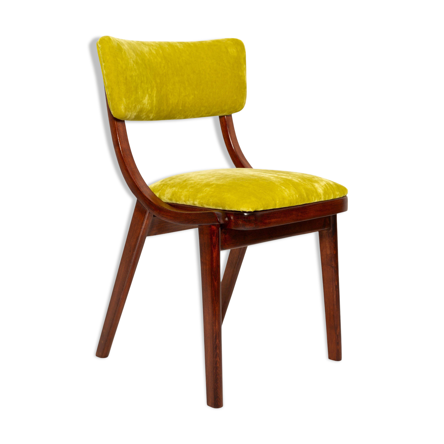 Chaise Mid-Century Moderne, Velours Vert Citron, FR Dedar, Pologne, Années 1960