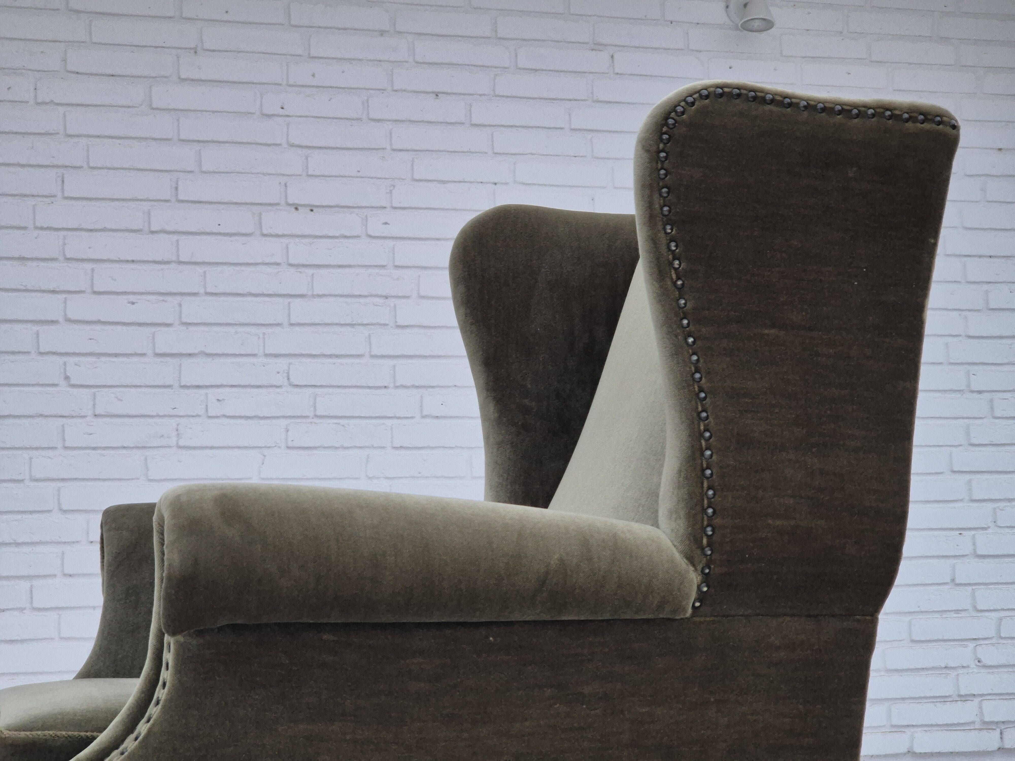 1970s, Danish highback armchair, original condition, furniture velour, double sided seat cushion.