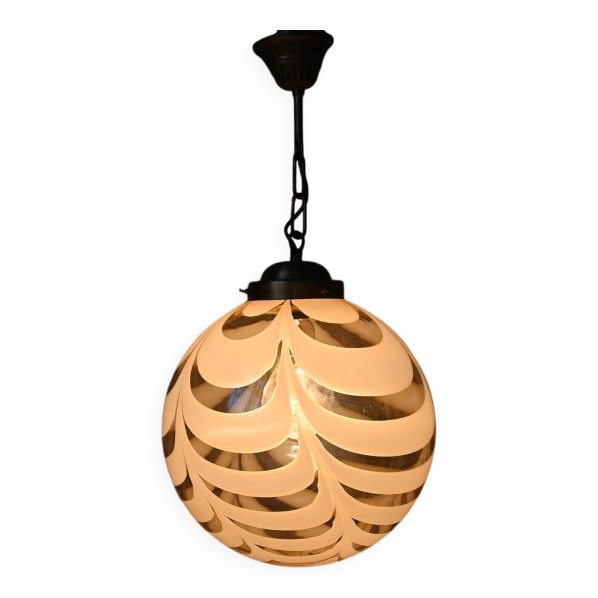 Suspension globe glass from Murano, marbled, brass, 1970s.