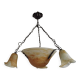 Vintage 4-light chandelier in black metal and glass, France