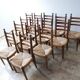 Set of 14 mid-century french rush farmhouse dining chairs