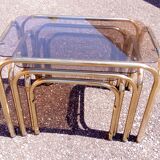 Series 3 pull out tables gold metal and glass