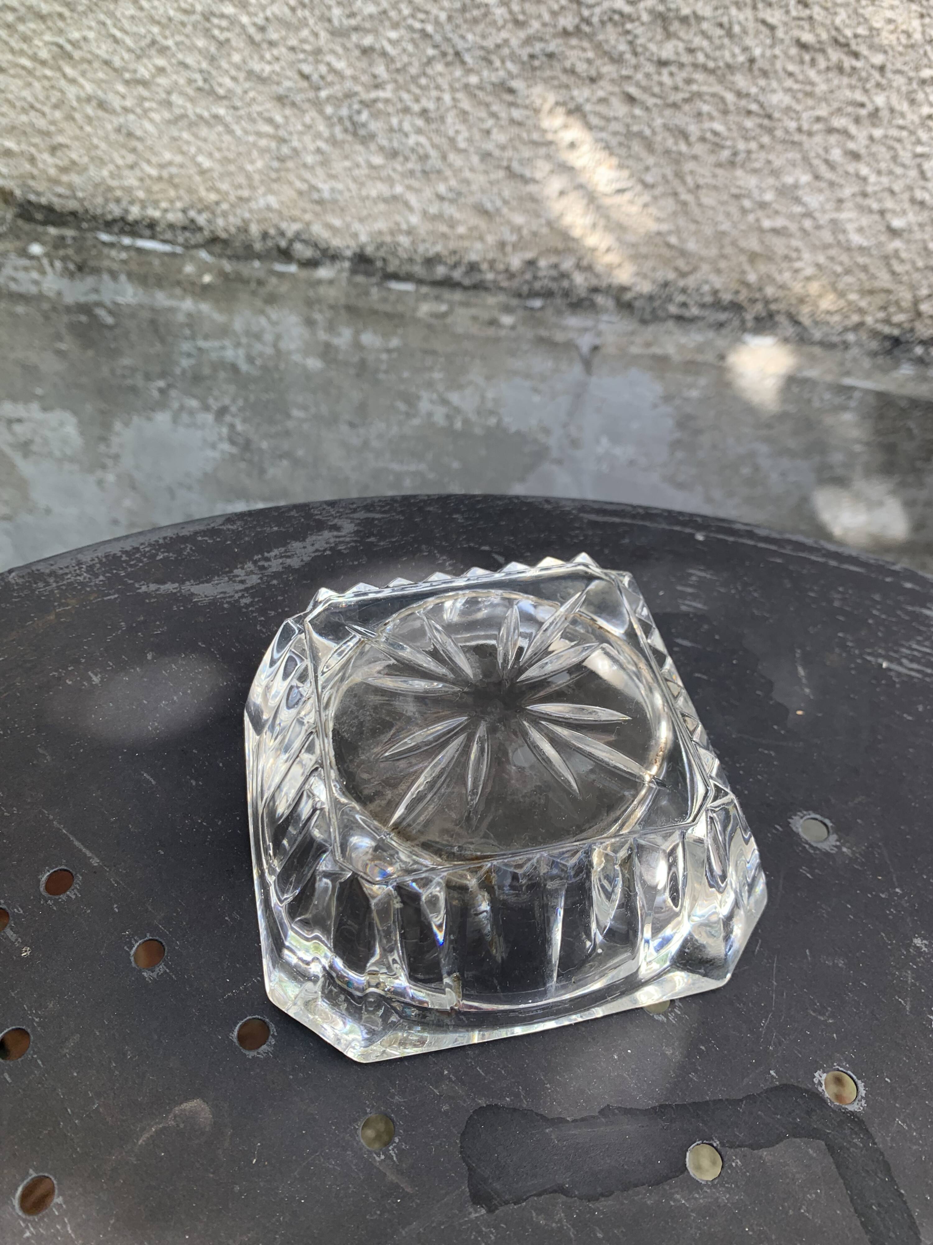 Set of two elegant vintage transparent glass and crystal ashtrays