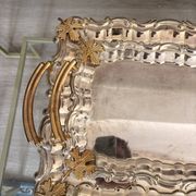 Pair of Nesting Tables Silver Metal Golden Decor Vine Leaf Maple