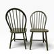 Set of 2 vintage olive green spindle dining chairs