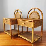 Pair of cane and rattan bedside tables Italy 1970