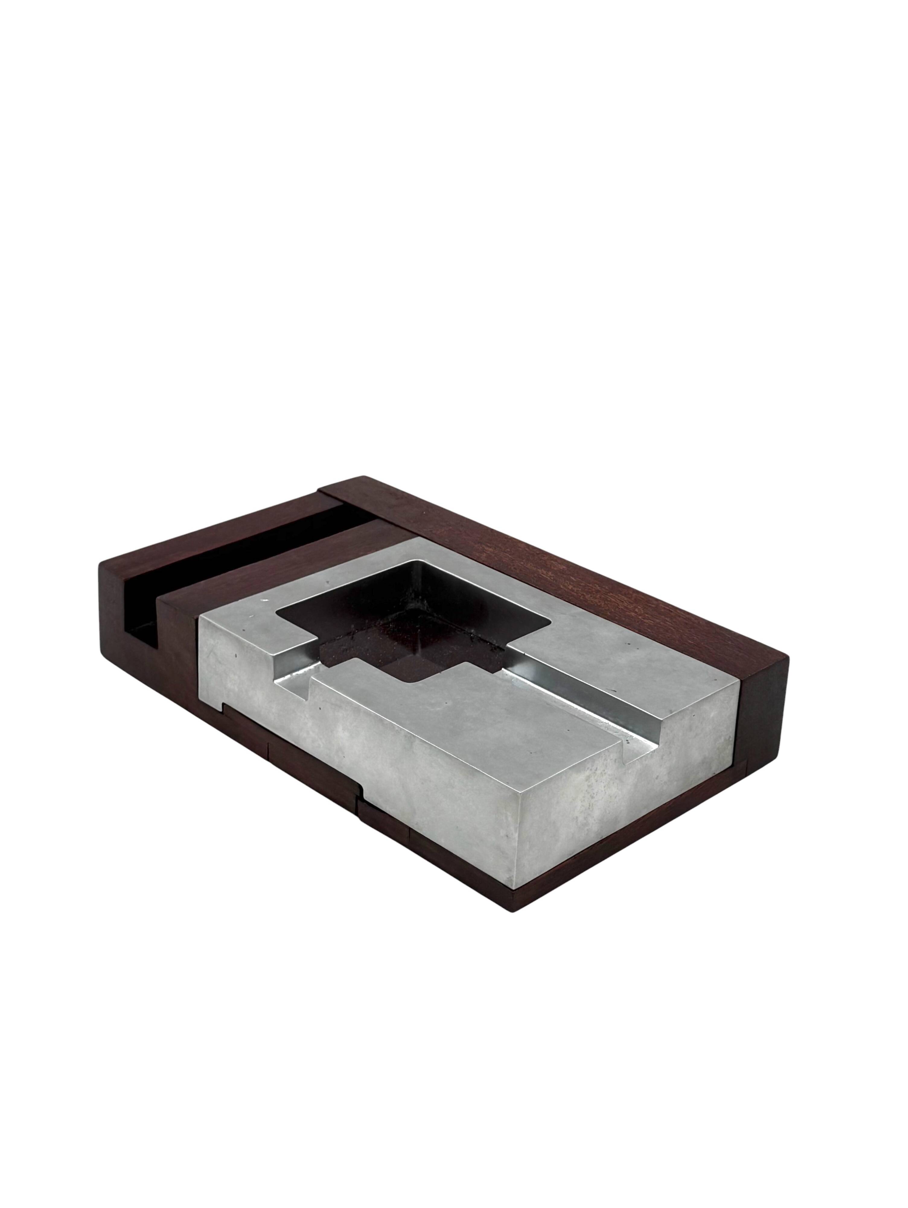 Mid-century modern mahogany ashtray, Alfred Dunhill Italy 1970s