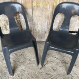 Pair of antique chairs stamp design henri massonnet black plastic 80's