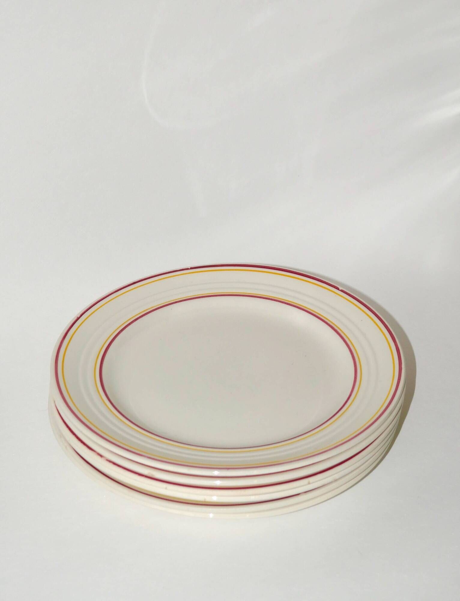 set of 6 Digoin Sarreguemines flat plates with red and yellow edging 1960