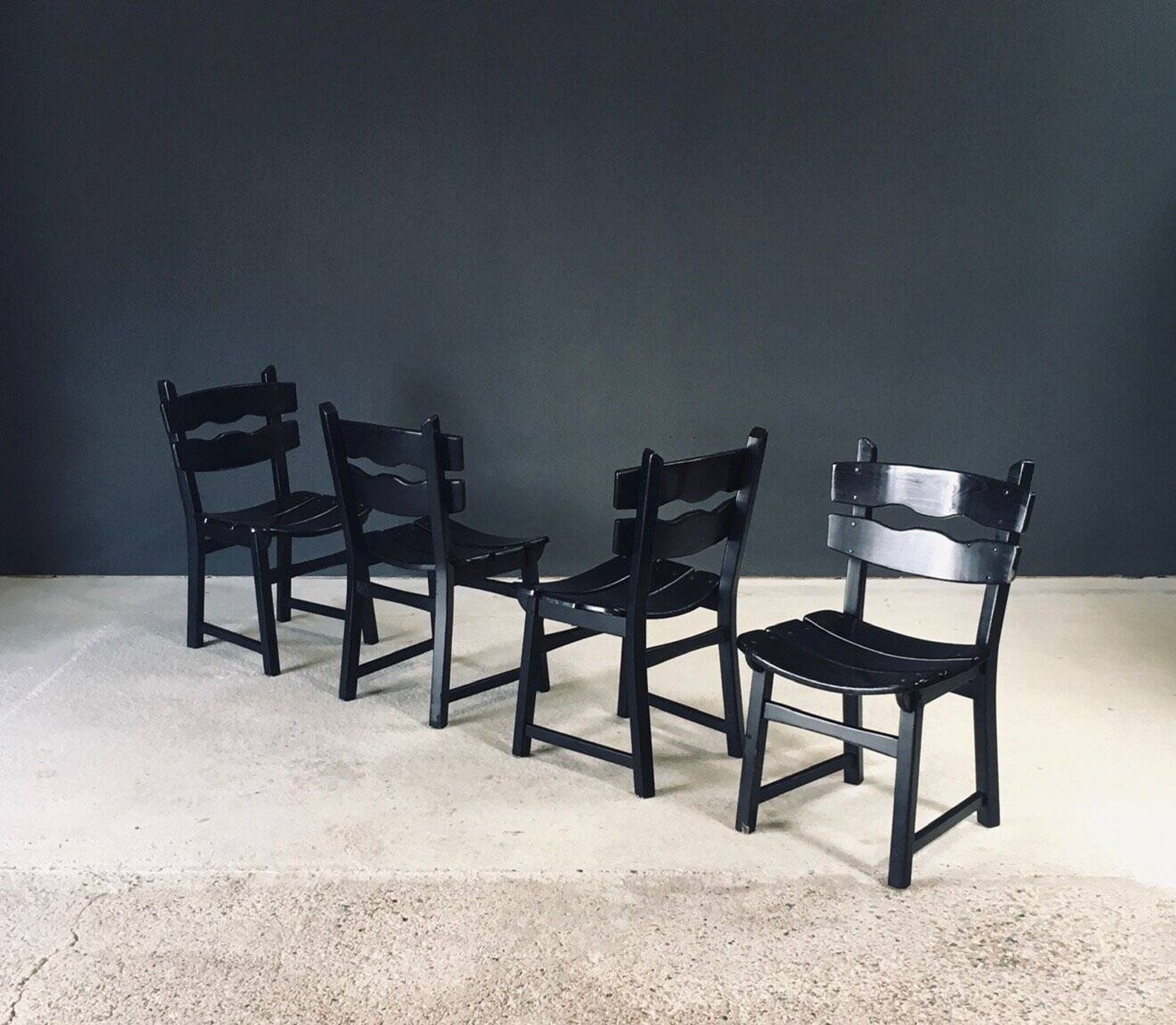 Brutalist dining chairs by Dittmann for Awa Radbound, Netherlands, 1970s, set of 6.