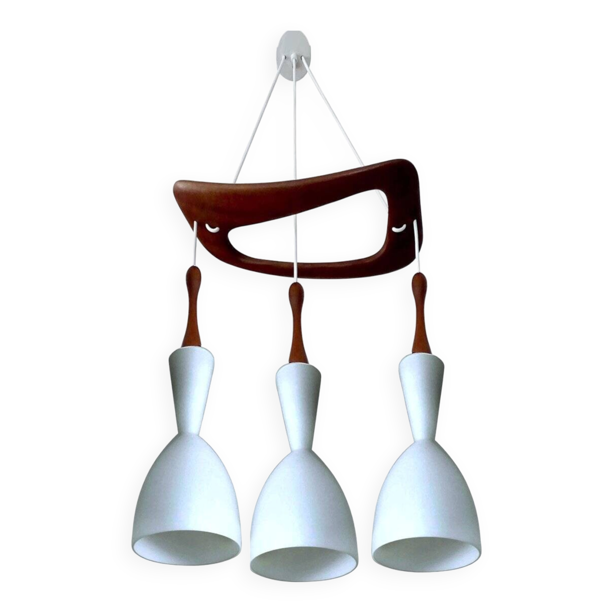 Vintage pendant light in teak and glass from Rispal