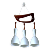 Suspension vintage en teck et verre de Rispal