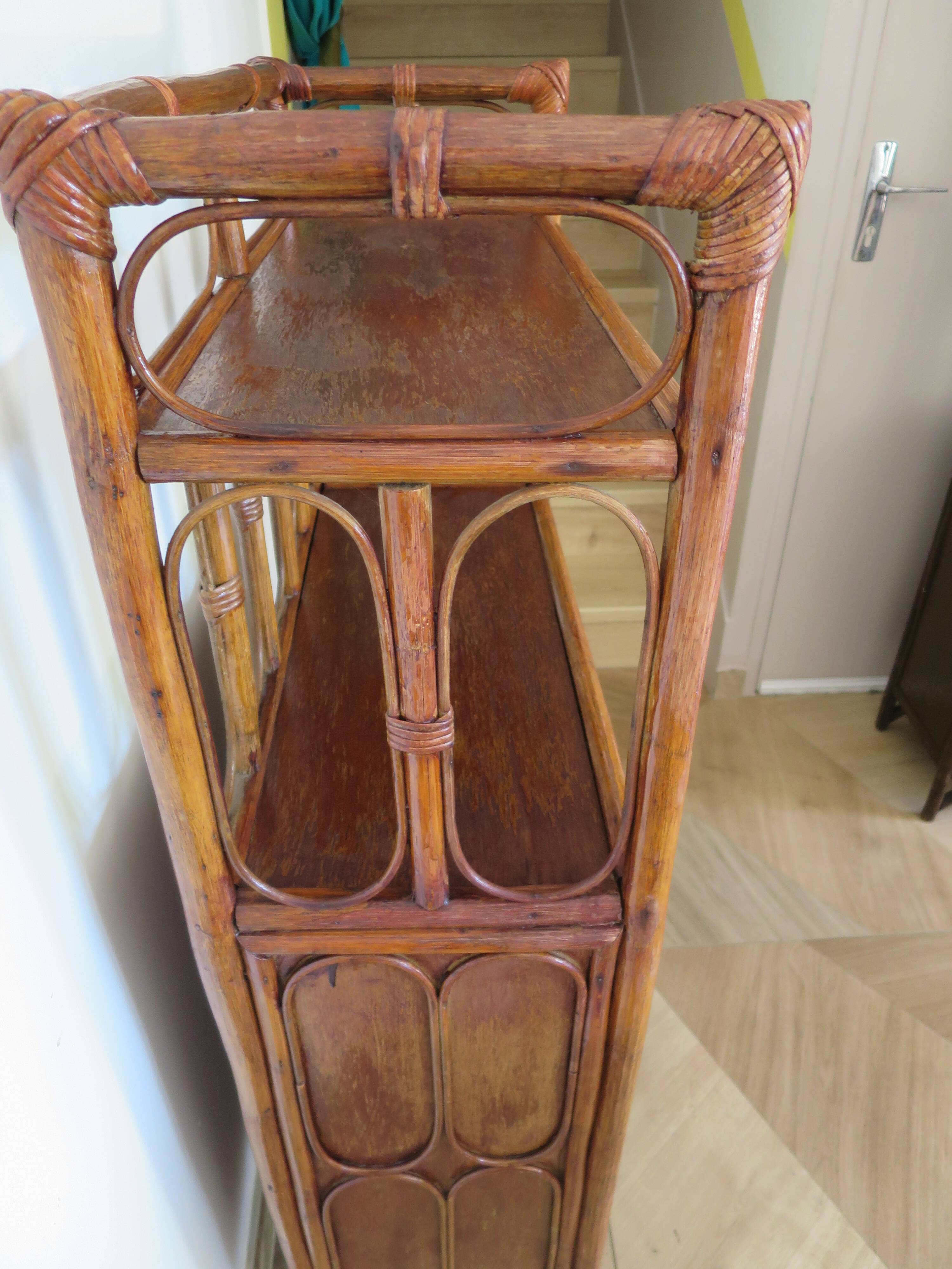 Retro-modernist - Sideboard-bookcase-2 doors-wood-rattan-cane-1960s