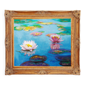 Tableau original à l'huile de nénuphars, avec un cadre baroque de grande qualité.