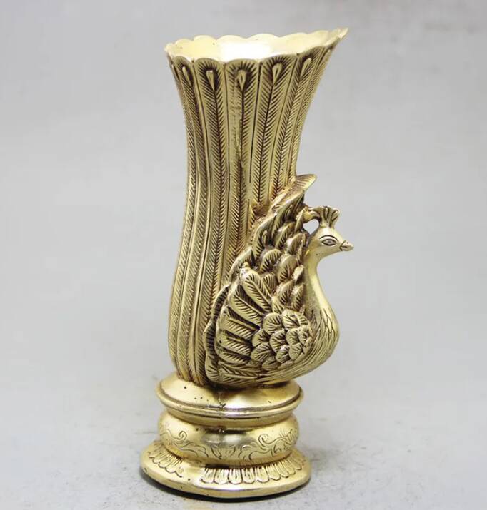 Antique Brass Peacock Vase, Home Decor, Modern Living Room Accent