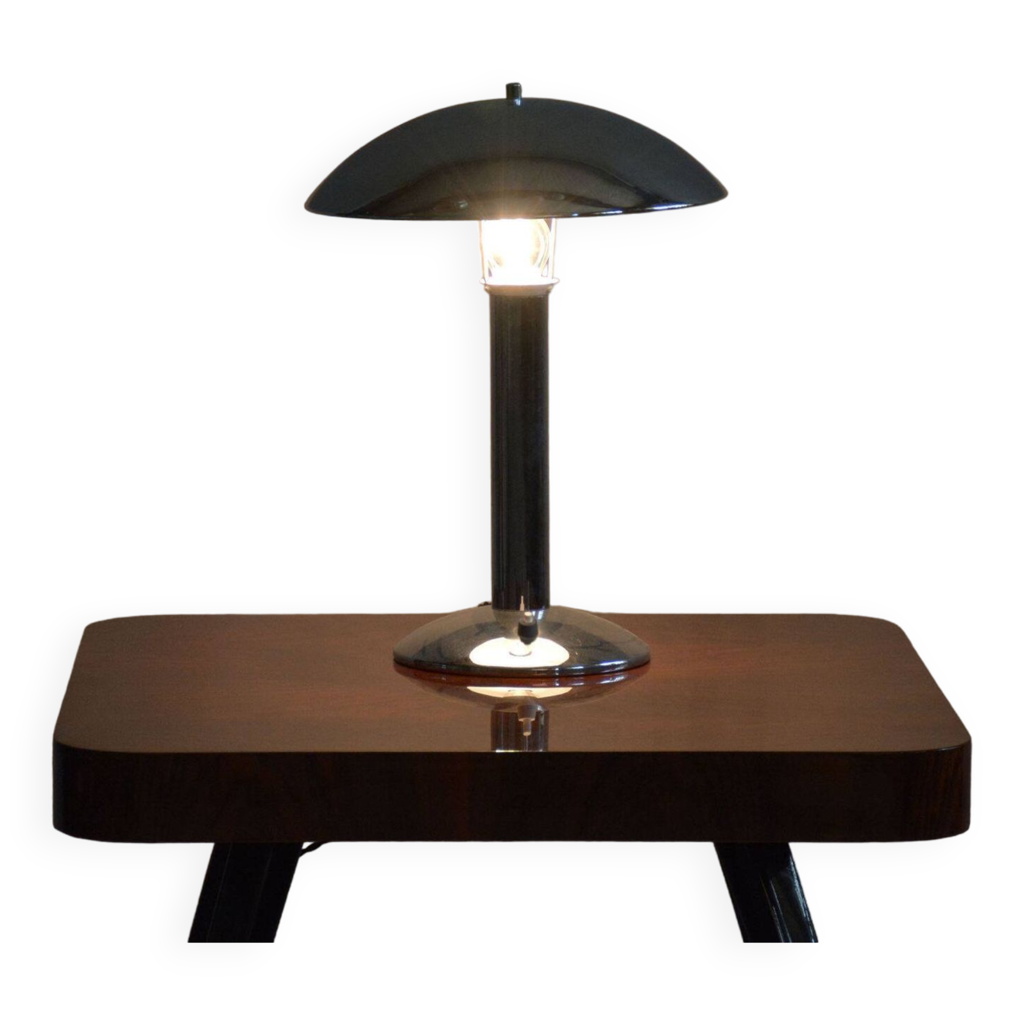 Original artdeco table lamp, chrome, functional electrification, czechia, 1930s
