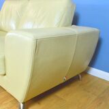 Mid Century Retro Italian Cream Leather 2 Seat Sofa Settee Couch by Moroso 1980s