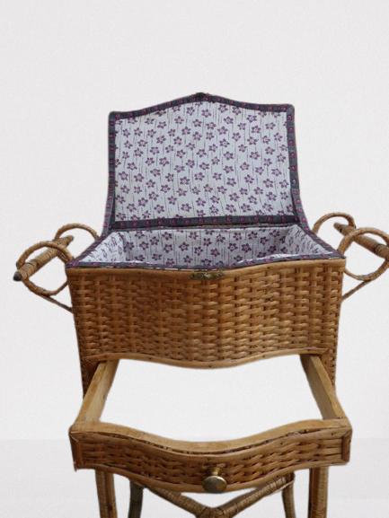 Bedside table tavailleuse wicker vintage