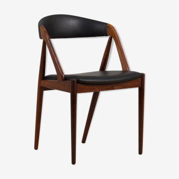 Chaise de bureau en palissandre Kai Kristiansen 31 en cuir noir souple, Danemark, années 60