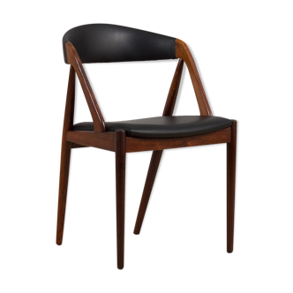 Kai Kristiansen rosewood desk chair 31 in reupholstered in soft black leather, Denmark, 60s