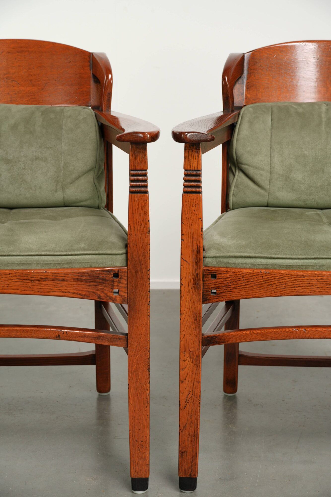 Set of 6 Art Nouveau/Jugendstil dining chairs with suede upholstery
