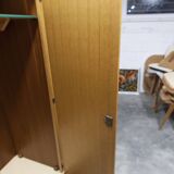 French wardrobe with tapered legs, 3 doors, 1 mirror (27*130), and 1 drawer.