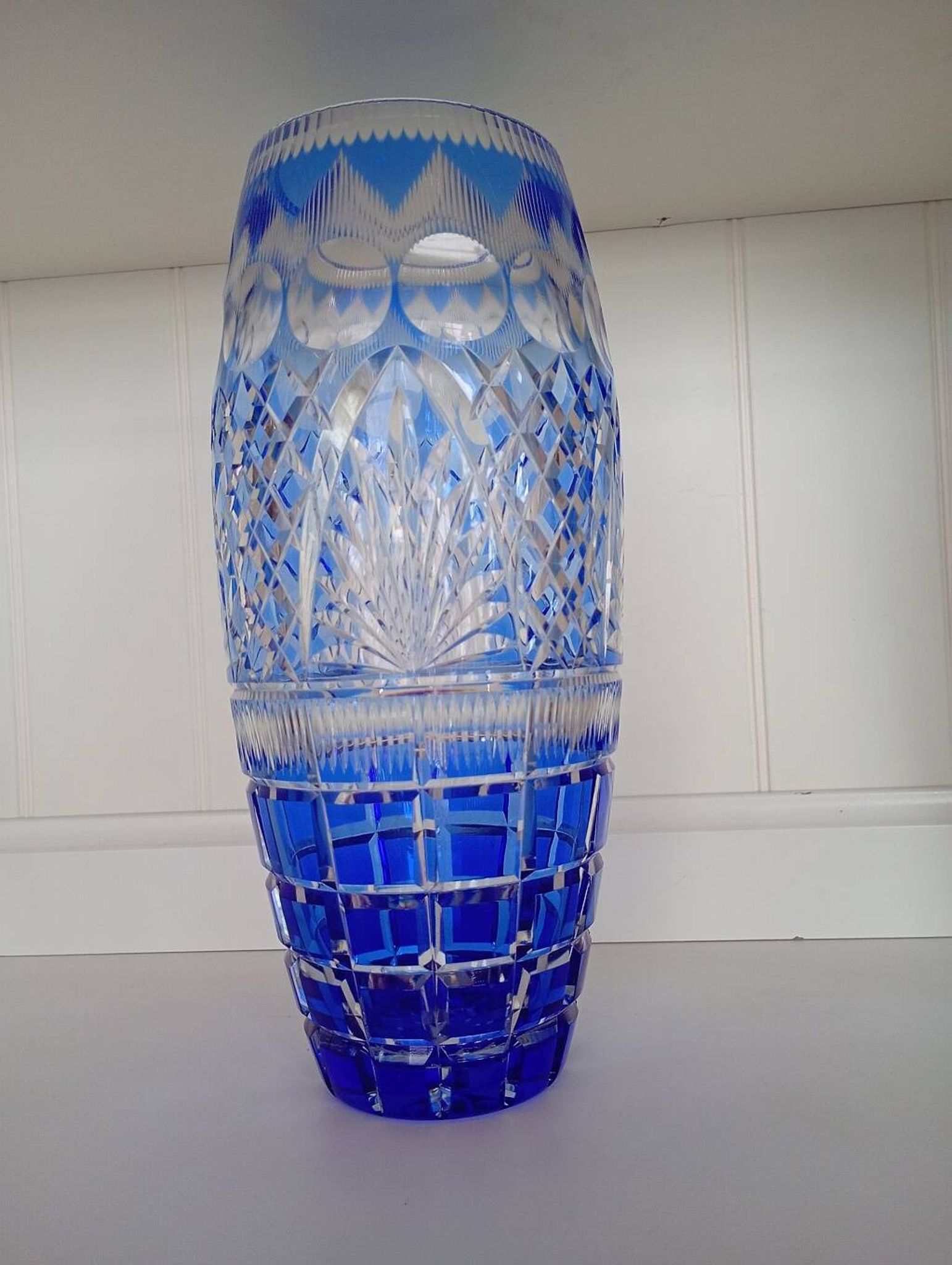 Large Vintage Nachtmann "Bamberg" Cobalt Blue Cut-to-Clear Crystal Vase