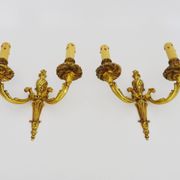 Old pair of bronze double-light wall sconces. 60s