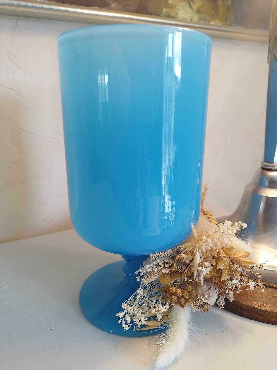 Blue vase on opaline pedestal