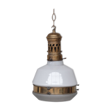 German Antique Two Tone Brass and Glass Pendant Light