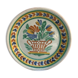 Ancient Plate Deco Ceramics White Drawings Flowers Painted Vintage