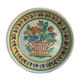 Assiette déco céramique blanche dessins fleurs peints vintage