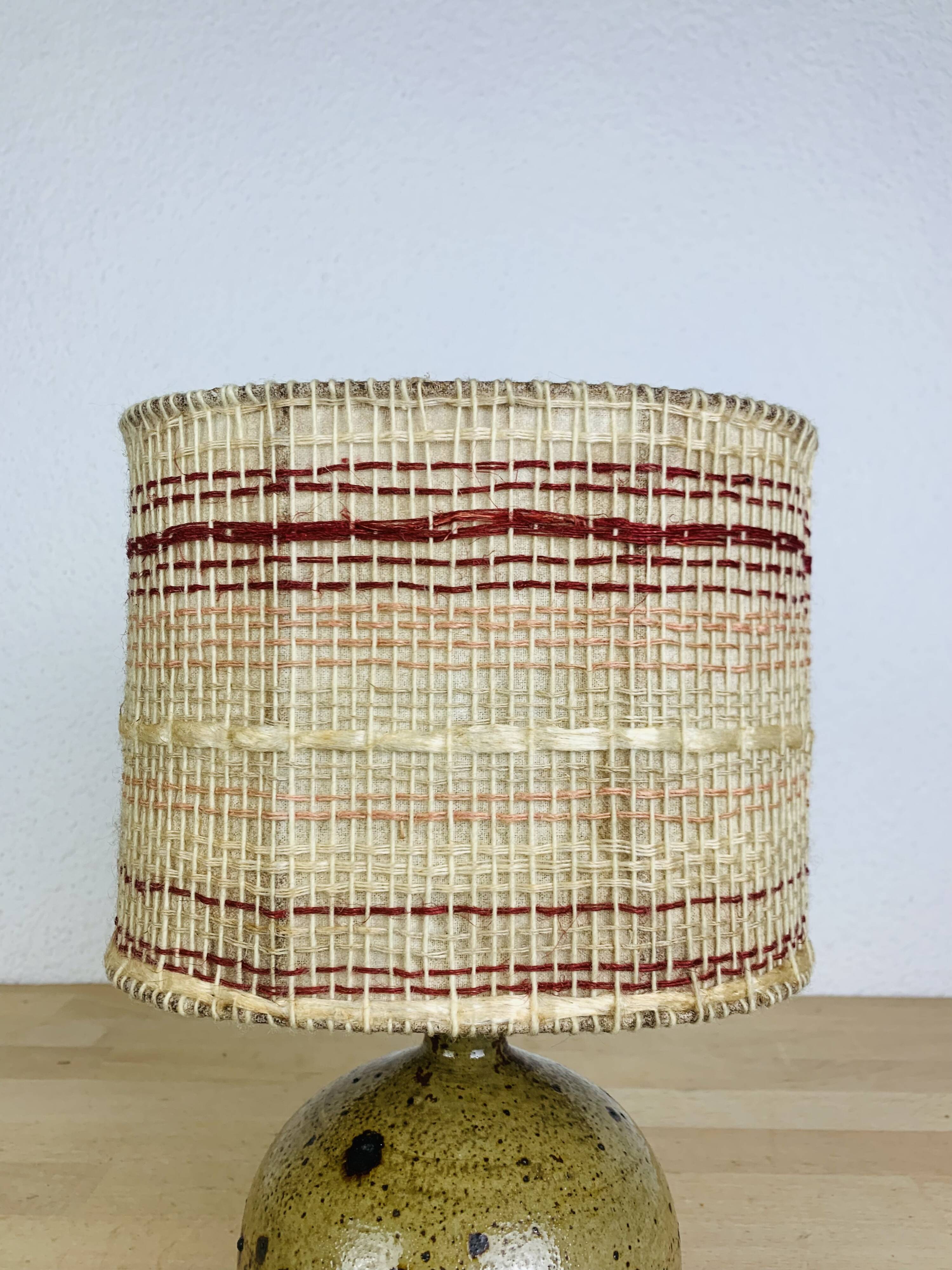 Pyrite stoneware ball lamp with vintage wool lampshade