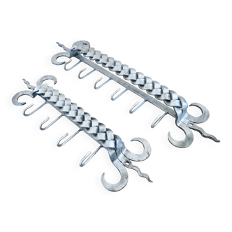 2 Tea towel holders, ironwork in braided raw steel, 1970