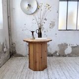 Hexagonal console table guéridon Regain pine 1970