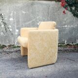 Cubist-inspired armchair with patterned fabric