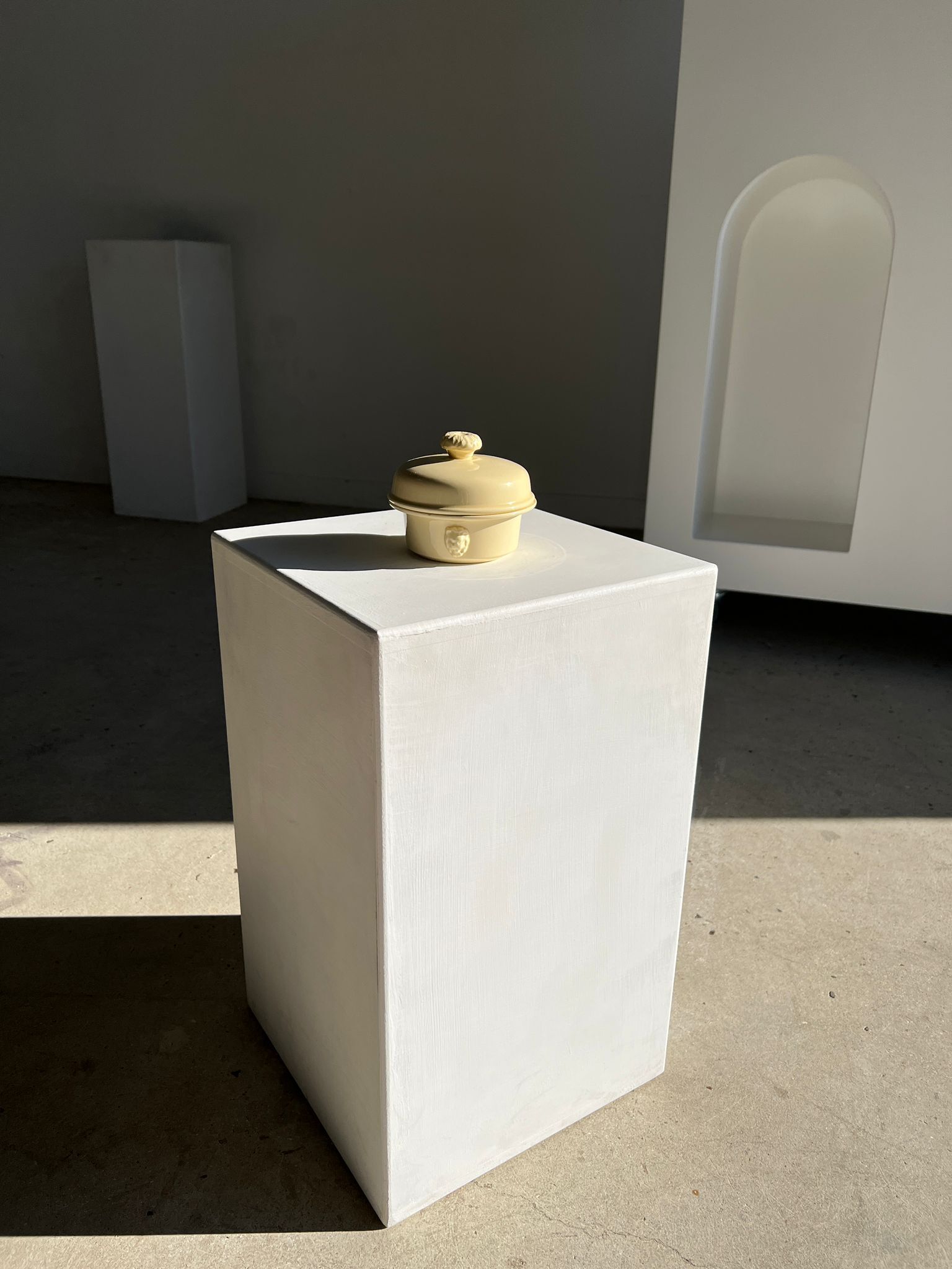 Glazed light yellow ceramic terrine