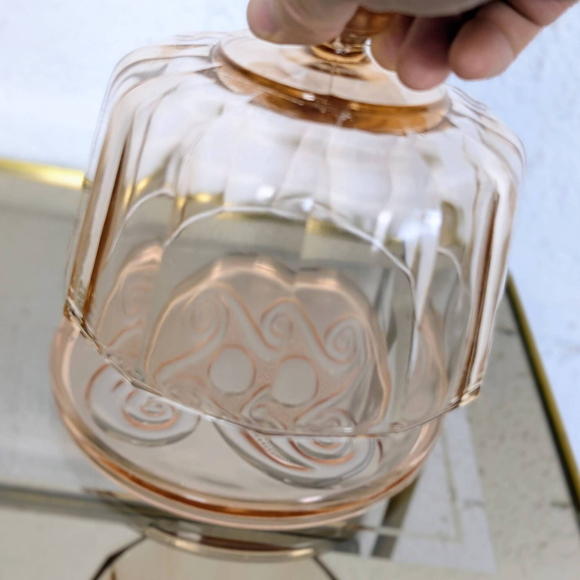 Art Deco pink glass cheese dome