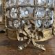 Table lamp in brass, beads and glass pendants