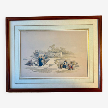 Orientalist lithograph, Fountain at Cana after David Roberts 20th century