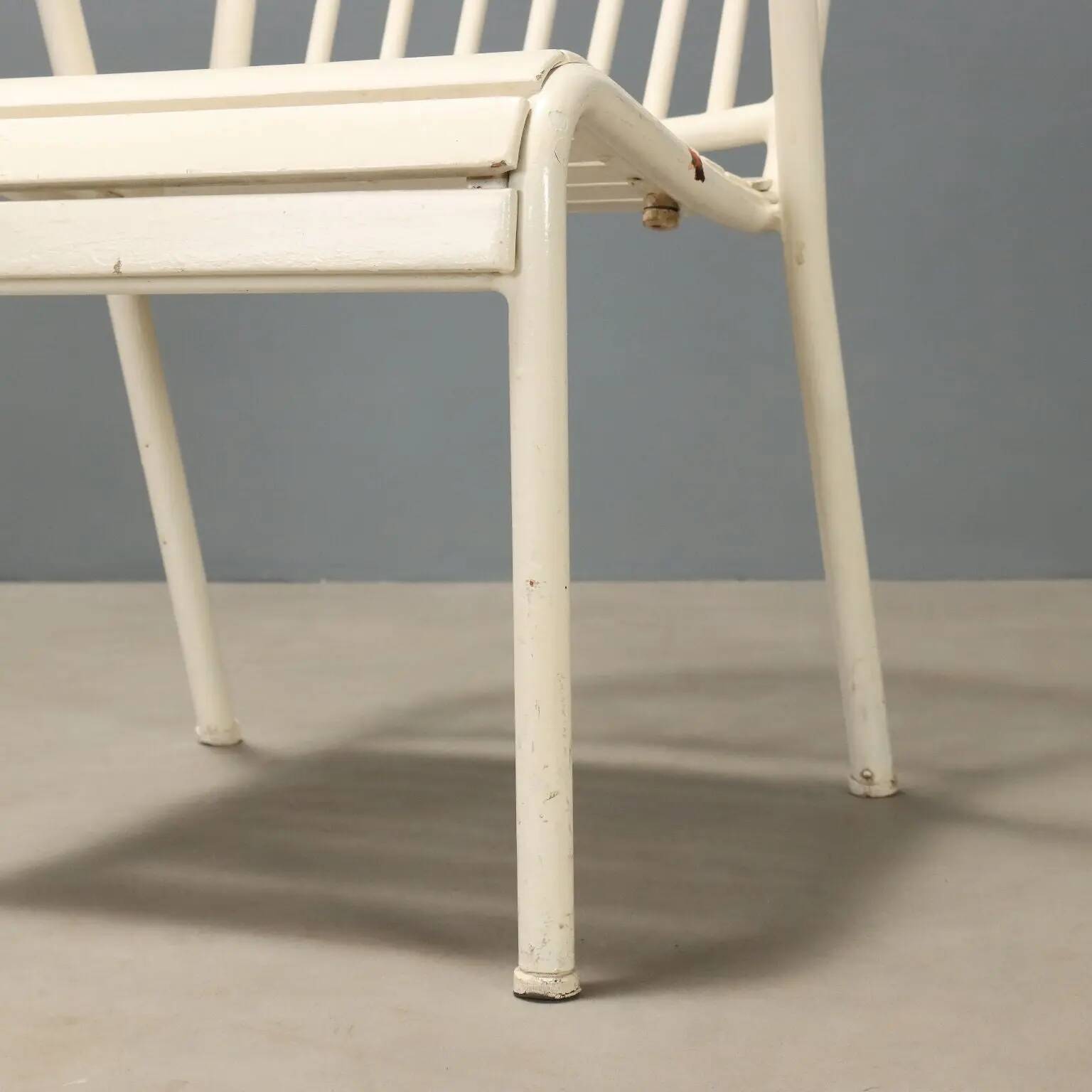 Vintage white enamel metal chairs, Italian design, 1970s-1980s.